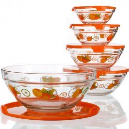BANQUET 5ti dílná sada misek s plastovými víčky Naranjas pr. 9 x v. 4 cm, pr. 10 x v. 4,5 cm, pr. 12,5 x v. 5,5 cm, pr. 14 x v. 6 cm, pr. 17 x v. 7,7 cm BANQUET Kompletní sortiment do Vaší kuchyněPod značkou domácích potřeb BANQUET najdete kompletní sortiment pro přípravu jídel a nápojů, stolování, skladování surovin i hotových jídel. Za více než 5 let působení na českém trhu si značka získala řadu spokojených zákazníků.