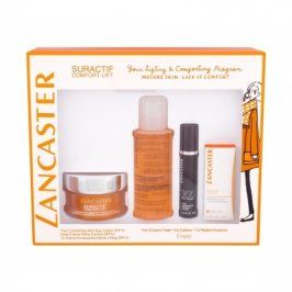 Lancaster Suractif Comfort Lift 50 ml dárková kazeta dárková sada proti vráskám pro ženy denní pleťová péče SPF15 50 ml + péče o oční okolí 3 ml + čisticí pleťová voda 3v1 100 ml + pleťové sérum 365 Skin Repair 10 ml